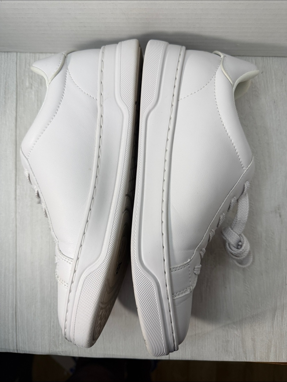 Coach White Leather Lace-Up Sneakers with Gold Accent - Picture 11 of 14
